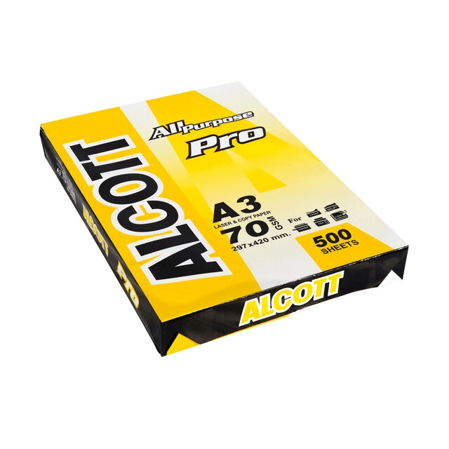 กระดาษถ่ายเอกสาร A3 70 แกรม ALCOTT ห่อสีเหลือง (1 รีม / 500 แผ่น)_1